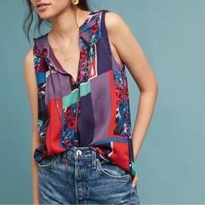 Anthropologie Maeve Floral Ruffle Sleeveless Blouse Size XS